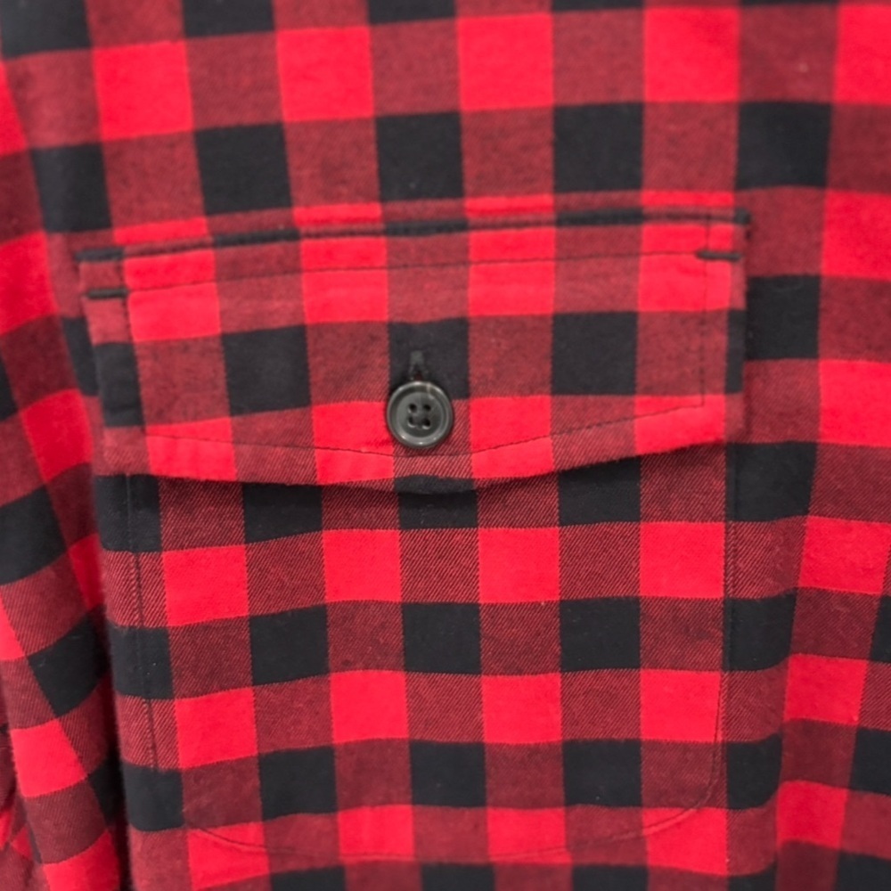 Land's End Men's Sz XL Tall Traditional Fit Red Black Plaid Flannel Button Up - Picture 6 of 11